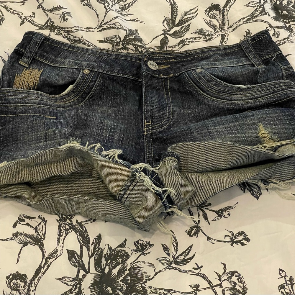 a.n.a Dark Blue Distressed Denim Jean Shorts
